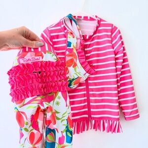 Ruffle Butts Pink Floral 3 Piece Rashguard Swim Set 4/5T